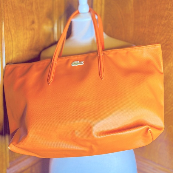 Lacoste Bags Authentic Large Orange Lacoste Zip Tote Bag L212